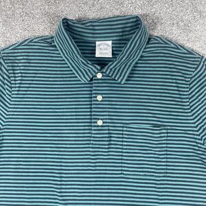 Brooks Brothers Polo Shirt Mens Large Striped Cotton Short Sleeve Green Navy
